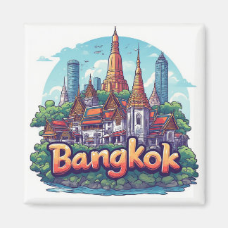 Bangkok-Reiseillustration mit goldenen Tempeln Magnet