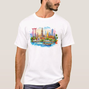 Bangkok-Sehenswürdigkeiten mit Tempeln, Fluss und T-Shirt