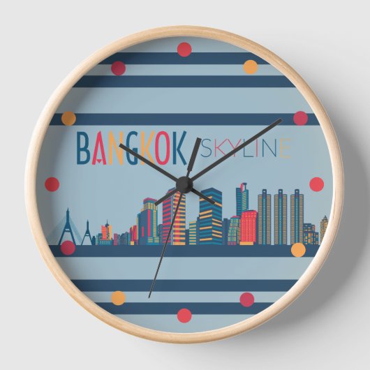 Bangkok Skyline Neon Orange Blue Red Wall Clock Uhr (Vorderseite)