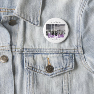 Bangkok Skyline Vintag BKK Retro Thailand Design Button