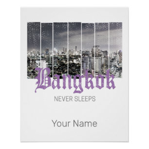 Bangkok Skyline Vintag BKK Retro Thailand Design Poster