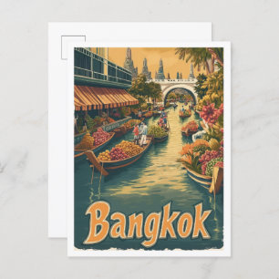 Bangkok Thailand Art Vintage Reisevorführung Postkarte