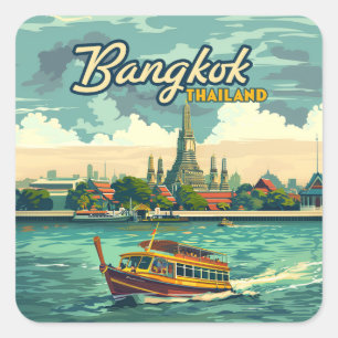 Bangkok Thailand Asia Vintage Travel Tempel Quadratischer Aufkleber