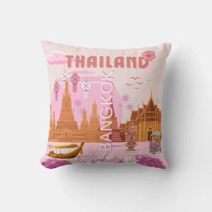 Bangkok Thailand Boho Retro Reiseplakat Kissen