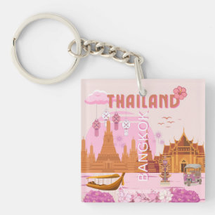Bangkok Thailand Boho Retro Reiseplakat Schlüsselanhänger
