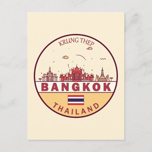 Bangkok Thailand City Skyline Emblem Postkarte (Vorderseite)