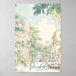 Bangkok Thailand Gouache Paint Illustration Travel Poster