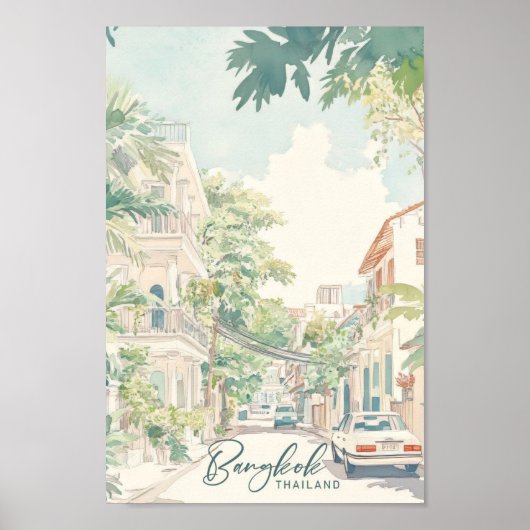 Bangkok Thailand Gouache Paint Illustration Travel Poster (Vorne)
