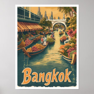 Bangkok Thailand Kunst Vintage Reise Illustration Poster