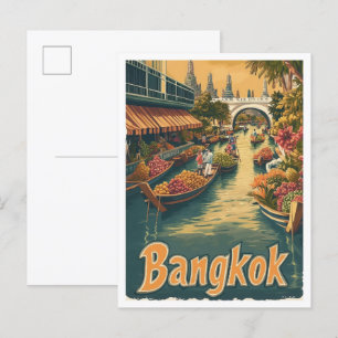 Bangkok Thailand Kunst Vintage Reise Illustration Postkarte