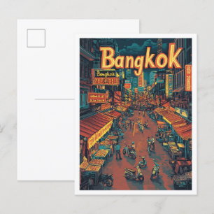 Bangkok Thailand Kunst Vintage Reise Illustration Postkarte