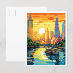 Bangkok Thailand Kunst Vintage Reise Illustration Postkarte