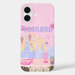Bangkok Thailand Pastell Rosa Blau Reiseplakat iPhone 16 Hülle