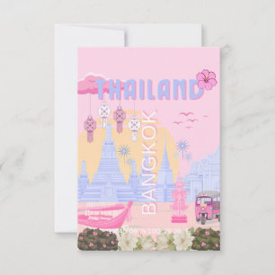 Bangkok Thailand Pastell Rosa Blau Reiseplakat Dankeskarte