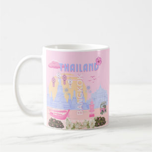 Bangkok Thailand Pastell Rosa Blau Reiseplakat Kaffeetasse