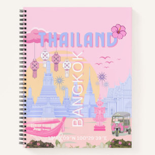 Bangkok Thailand Pastell Rosa Blau Reiseplakat Notizblock