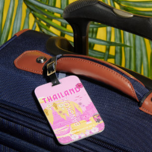 Bangkok Thailand Reiseplakat Rosa Retro-Kunst Gepäckanhänger