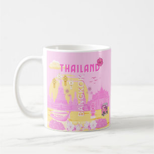 Bangkok Thailand Reiseplakat Rosa Retro-Kunst Kaffeetasse