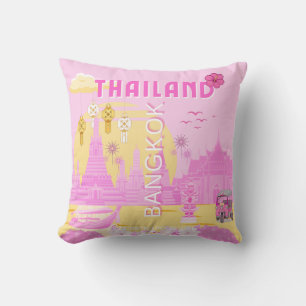 Bangkok Thailand Reiseplakat   Rosa Retro-Kunst Kissen