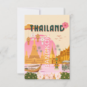 Bangkok Thailand Retro Vintage Reiseposter Dankeskarte