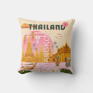 Bangkok Thailand Retro Vintage Reiseposter Kissen