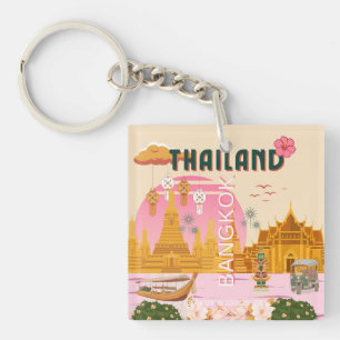 Bangkok Thailand Retro Vintage Reiseposter Schlüsselanhänger