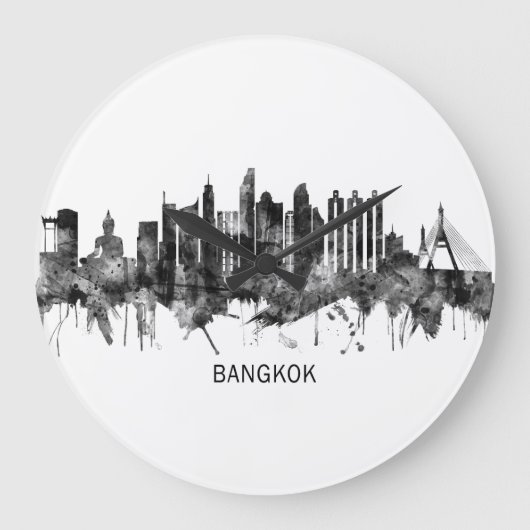 Bangkok Thailand Skyline BW Große Wanduhr (Vorderseite)