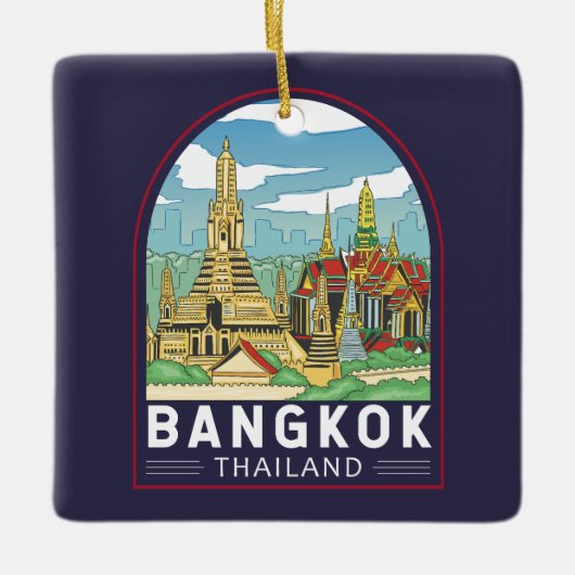 Bangkok Thailand Travel Retro Emblem Keramikornament (Vorderseite)