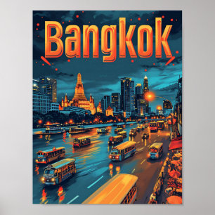 Bangkok Thailand Vintag Art Travel Illustration Poster