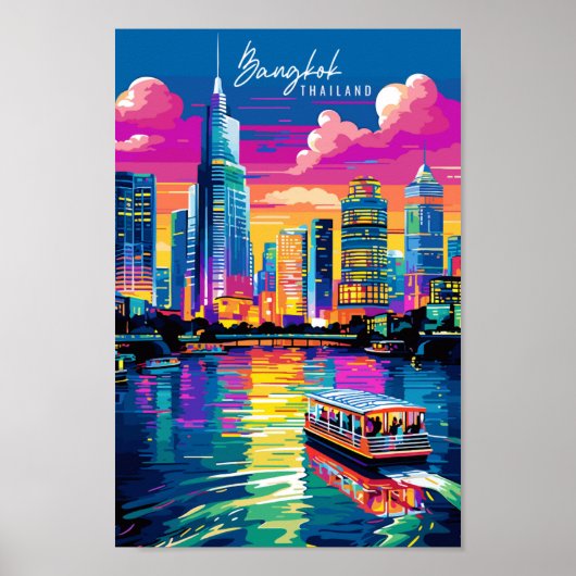 Bangkok Thailand Vintage-Reise-Illustration Poster (Vorne)