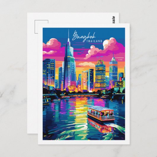 Bangkok Thailand Vintage-Reise-Illustration Postkarte (Vorne/Hinten)