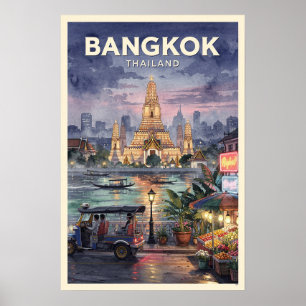 Bangkok Thailand Vintage Reise Poster