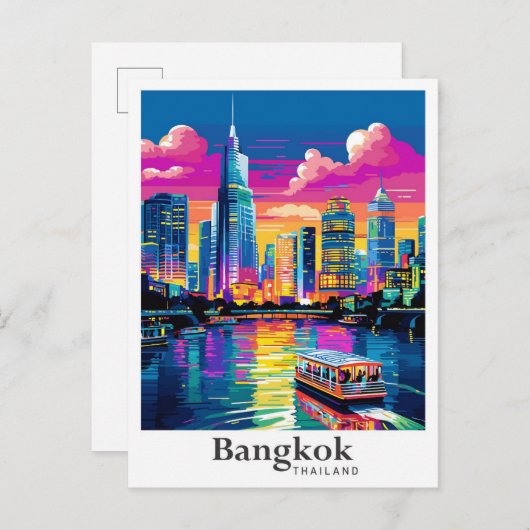 Bangkok Thailand Vintage Travel Portrait Postkarte (Vorne/Hinten)
