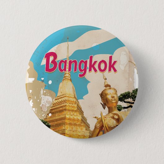 Bangkok Vintage Travel Poster Button (Vorderseite)