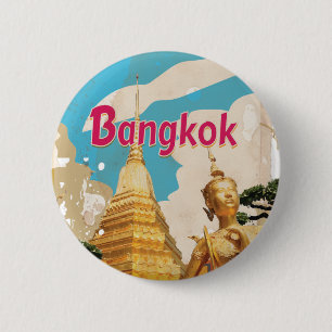 Bangkok Vintage Travel Poster Button