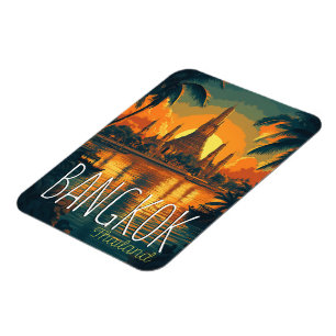 Bangkok, Wat Arun Temple Retro Travel Magnet