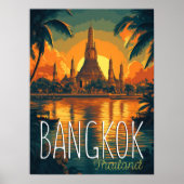 Bangkok, Wat Arun Temple Retro Travel Poster (Vorne)