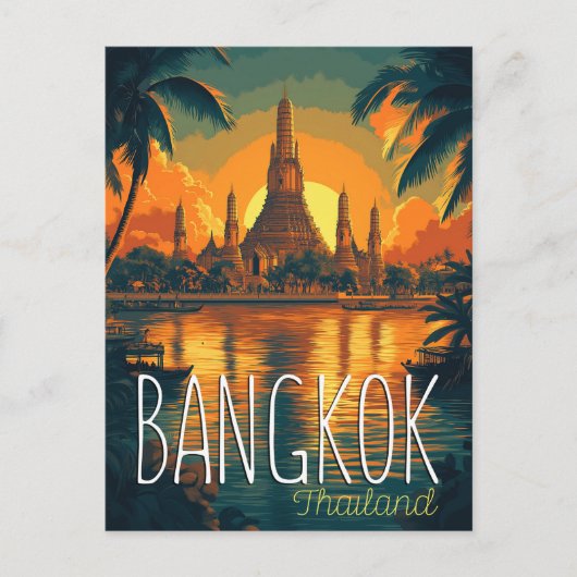 Bangkok, Wat Arun Temple Retro Travel Postkarte (Vorderseite)