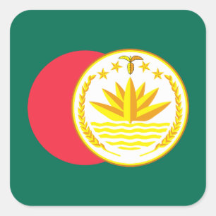 Bangladescher Flagge & NationalEmblem, Bangladesch Quadratischer Aufkleber