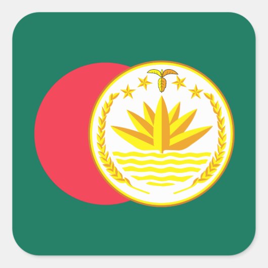 Bangladescher Flagge & NationalEmblem, Bangladesch Quadratischer Aufkleber (Vorderseite)