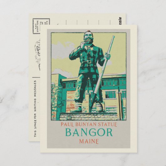 Bangor Maine USA, Paul Bunyan Statue Postkarte (Vorne/Hinten)