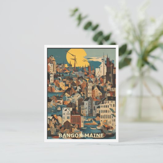 Bangor ME Grafikdesign farbenfroh Postkarte (Stehend Vorderseite)