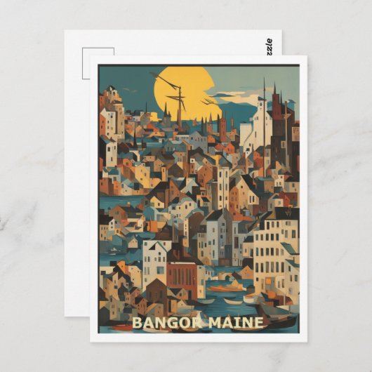 Bangor ME Grafikdesign farbenfroh Postkarte (Vorne/Hinten)