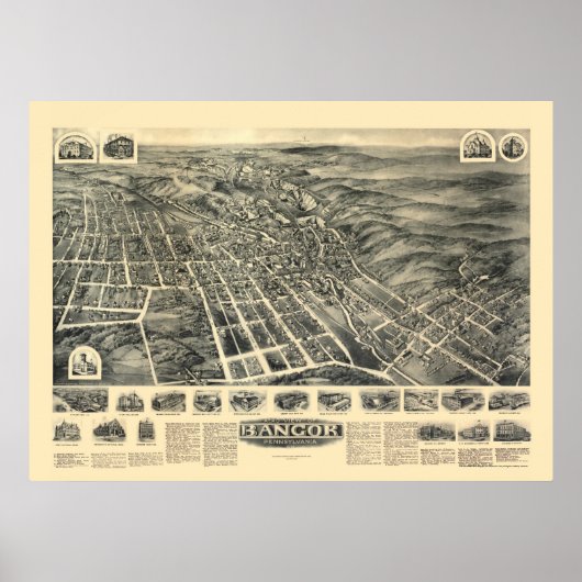 Bangor, PA Panoramic Map - 1918 Poster (Vorne)