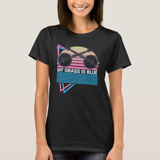 Banjo Banjoist Retro My Grass Is Blue T-Shirt (Vorderseite)