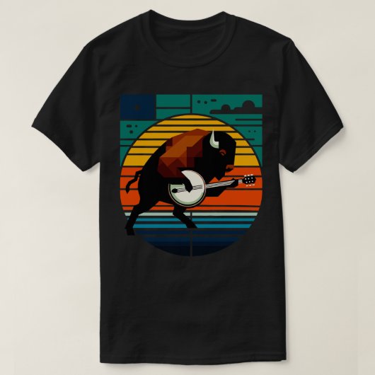 Banjo Bison Sunset MidCentury Modern TShirt (Design vorne)