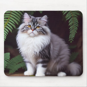 Banjo der Perser: Ein flauschiges Grau und Weiße F Mousepad