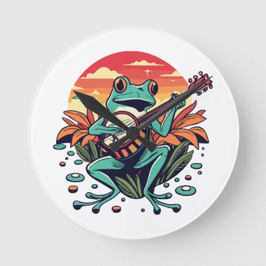 Banjo-Frosch Runde Wanduhr (Vorderseite)