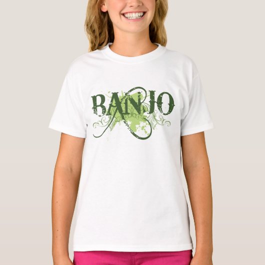 Banjo Green Grunge Music Logo-Geschenk T-Shirt (Vorderseite)