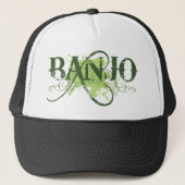 Banjo-grünes Schmutz-Musik-Logo-Geschenk Truckerkappe (Vorderseite)